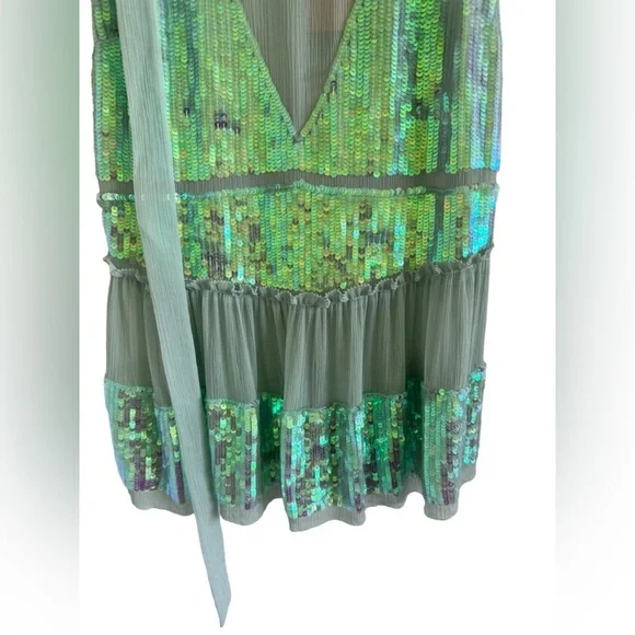 TWINSET Milano NWT Sequin Mesh Bow Tank Top Blouse Mint Green, Party, Sparkle S‍ - Picture 6 of 11